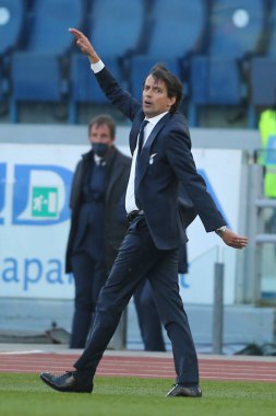 ROME, İtalya - 20.02.2021: Simone Inzaghi (LAZIO) İtalyan Serie A Ligi 2021 'de SS LAZIO - S SAMPDORIA arasında oynanan karşılaşmada, Rom Olimpiyat Stadyumu' nda