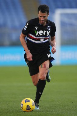 ROME, İtalya - 20.02.2021: İtalyan Serie A Ligi 2021 'de SS LAZIO-S SMPDORIA arasında oynanan karşılaşma sırasında Rom Olimpiyat Stadyumu' nda oynandı.