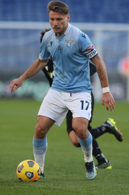 ROME, İtalya - 20.02.2021: Ciro Immobile (LAZIO) İtalyan Serie A Ligi 2021 sezonunda SS LAZIO - S SAMPDORIA arasında Olimpiyat Stadyumu 'nda oynanan karşılaşmada