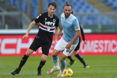 ROME, İtalya - 20.02.2021: İtalyan Serie A Ligi 2021 'de SS LAZIO-S SMPDORIA arasında oynanan karşılaşma sırasında Rom Olimpiyat Stadyumu' nda oynandı.