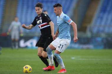 ROME, İtalya - 20.02.2021: İtalyan Serie A Ligi 2021 'de SS LAZIO-S SMPDORIA arasında oynanan karşılaşma sırasında Rom Olimpiyat Stadyumu' nda oynandı.
