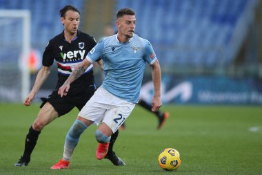 ROME, İtalya - 20.02.2021: Milinkoviç-Saviç (LAZIO), İtalya Serie A Ligi 2021 'de SS LAZIO-S SAMPDORIA arasında oynanan karşılaşmada, Rom Olimpiyat Stadyumu' nda