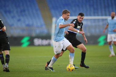 ROME, İtalya - 20.02.2021: İtalyan Serie A Ligi 2021 'de SS LAZIO-S SMPDORIA arasında oynanan karşılaşma sırasında Rom Olimpiyat Stadyumu' nda oynandı.