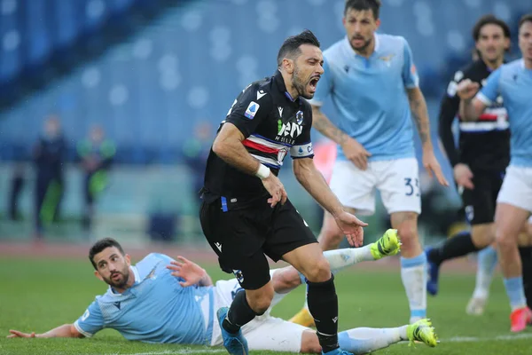 ROME, İtalya - 20.02.2021: F.Quagliarella (Sampdoria), İtalya Serie A Ligi 2021 'de SS LAZIO - S SAMPDORIA arasında oynanan karşılaşmada, Rom Olimpiyat Stadyumu' nda