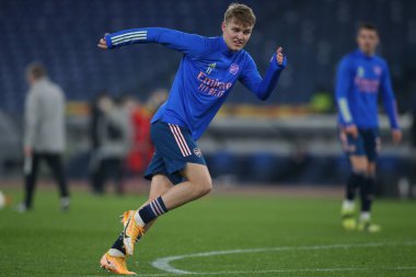 Roma, İtalya - 18 / 02 / 2021: Roma 'daki Olimpiyat Stadyumu' nda BENFICA ile ARSENAL arasında oynanan 32 futbol karşılaşmasının UEFA EUROPE LeAGUE 20 / 21.