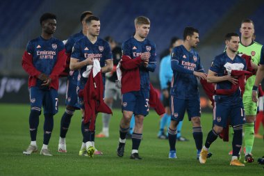 Roma, İtalya - 18 / 02 / 2021: UEFA EUROPE LeAGUE 'un Roma' daki Olimpiyat Stadyumu 'nda BENFICA ile ARSENAL arasında oynanan 32 futbol karşılaşmasının 20 / 21.