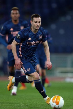 Roma, İtalya - 18 / 02 / 2021: Roma 'daki Olimpiyat Stadyumu' nda BENFICA ile ARSENAL arasında oynanan 32 futbol karşılaşmasının UEFA EUROPE LeAGUE 20 / 21.