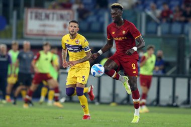 ROME, İtalya - 22.08.2021: TAMMY ABRAHAM (AS ROMA) İtalyan Serisi sırasında, 22 Ağustos 2021 'de Roma Olimpiyat Stadyumu' nda AS ROMA - S FIORENTINA arasında oynanan futbol maçı