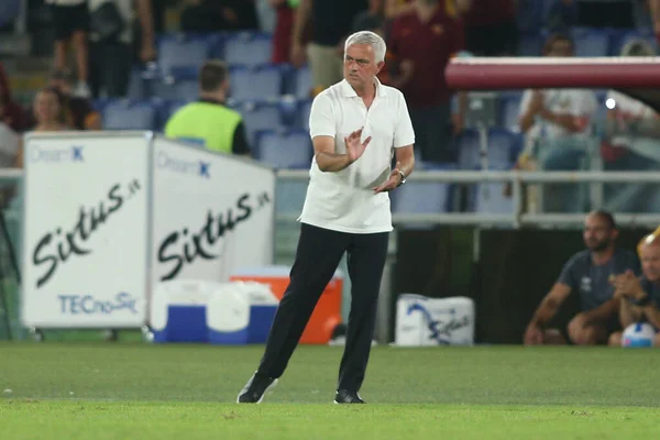 Rome Italy 2021 Jose Mourinho ในการแข ตบอลระหว Roma Fiorentina สนามก — ภาพถ่ายสต็อก