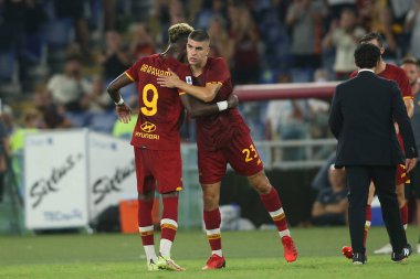 ROME, İtalya - 22.08.2021: TAMMY ABRAHAM (AS ROMA) İtalyan Serisi sırasında ROMA ile FIORENTINA arasında 22 Ağustos 2021 'de Roma Olimpiyat Stadyumu' nda oynanan bir futbol maçı