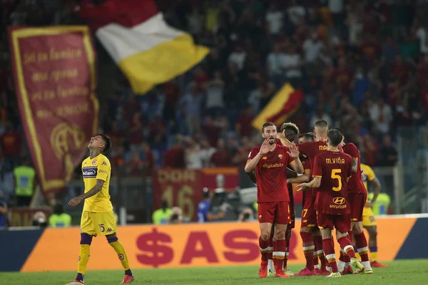 Řím Itálie 2021 Jordan Veretout Roma Celebrates Goal Během Italského — Stock fotografie