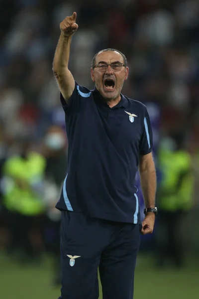 Roma Italia 2021 Maurizio Sarri Coach Lazio Celebra Victoria Final —  Fotos de Stock