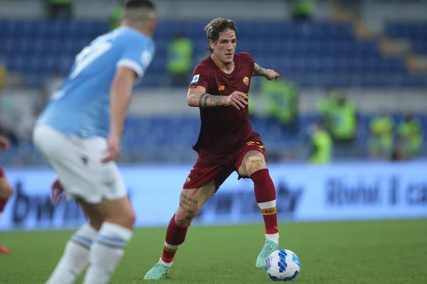 Roma Italia 2021 Nicolo Zaniolo Roma Acción Durante Partido Fútbol —  Fotos de Stock