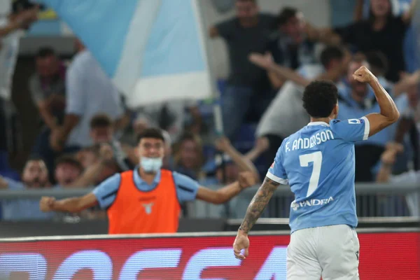 이탈리아 2021 Felipe Anderson Lazio 득점을 기록하고 2021 올림픽 스타디움에서 — 스톡 사진