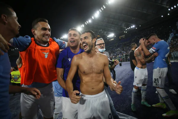 โรม ตาล 2021 Pedro Lazio ฉลองช ยชนะท ดการแข ตบอลเซร ตาล — ภาพถ่ายสต็อก
