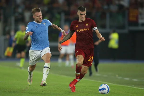 Řím Itálie 2021 Ciro Immobile Lazio Gianluca Mancini Roma Akci — Stock fotografie