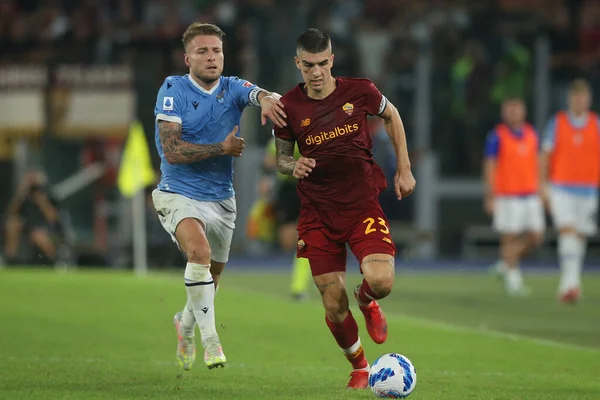 Roma Itália 2021 Ciro Immobile Lazio Gianluca Mancini Roma Ação — Fotografia de Stock