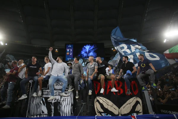 Rome Italy 2021 Curva Nord Lazio Fans Celebrates Victory End — Stock Photo, Image