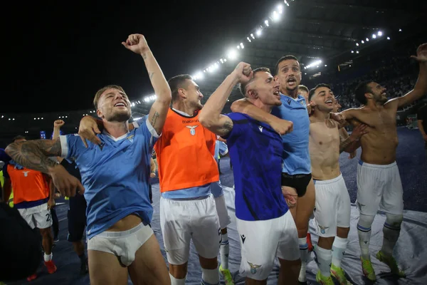 Roma Italia 2021 Jugadores Del Lazio Celebran Victoria Final Del — Foto de Stock