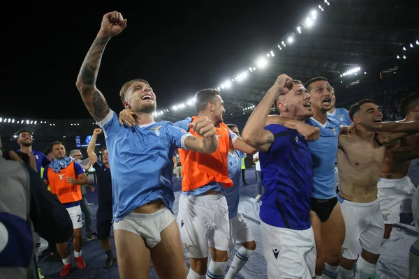 โรม ตาล 2021 Ciro Immobile Lazio ฉลองช ยชนะท ดการแข ตบอลซ — ภาพถ่ายสต็อก