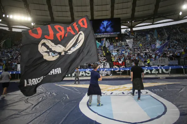 Roma Italia 2021 Banderas Los Aficionados Del Lazio Las Gradas —  Fotos de Stock