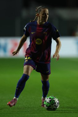 Rme, İtalya 15 Ekim 2025: Barcellona 'lı Ona Batlle, Roma' daki Tre Fontane Stadyumu 'nda AS Roma ve FC Barcellona arasındaki 2025 / 26 UEFA Kadınlar Şampiyonlar Ligi - Matchday 2 - maçında görüldü.