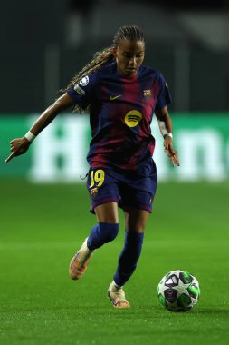 Rme, İtalya 15 Ekim 2025: Barcellona 'dan Vicky Lopez 2025 / 26 UEFA Kadınlar Şampiyonlar Ligi - Matchday 2 - AS Roma FC Barcellona - Roma' daki Tre Fontane Stadyumu