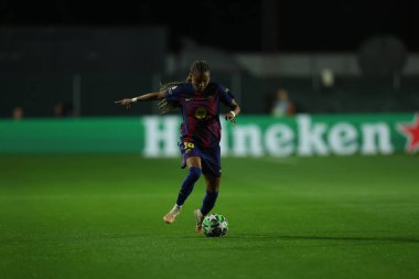 Rme, İtalya 15 Ekim 2025: Roma 'daki Tre Fontane Stadyumu' nda AS Romanlar FC Barcellona ile FC Barcellona arasındaki 2025 / 26 UEFA Kadınlar Şampiyonlar Ligi - Matchday 2 - sırasında eylem halinde görüldü.