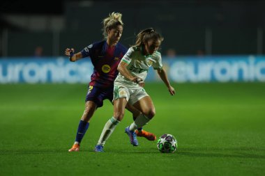 Rme, İtalya 15 Ekim 2025: Roma 'daki Tre Fontane Stadyumu' nda AS Romanlar FC Barcellona ile FC Barcellona arasındaki 2025 / 26 UEFA Kadınlar Şampiyonlar Ligi - Matchday 2 - sırasında eylem halinde görüldü.