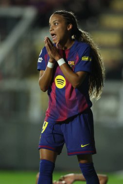Rme, İtalya 15 Ekim 2025: Barcellona 'dan Vicky Lopez 2025 / 26 UEFA Kadınlar Şampiyonlar Ligi - Matchday 2 - AS Roma FC Barcellona - Roma' daki Tre Fontane Stadyumu