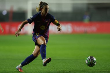 Rme, İtalya 15 Ekim 2025: Barcell 'li Alexia Putellas, Roma' daki Tre Fontane Stadyumu 'nda AS Roma FC Barcellona' ya karşı FC Barcellona arasındaki 2025 / 26 UEFA Kadınlar Şampiyonlar Ligi - Matchday 2 - sırasında çatışmada görüldü.