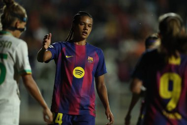 Rme, İtalya 15 Ekim 2025: Barcellona Brugts of Barcellona, Roma 'daki Tre Fontane Stadyumu' nda AS Roma-FC Barcellona arasındaki 2025 / 26 UEFA Kadınlar Şampiyonlar Ligi - Matchday 2 - maçında görüldü.