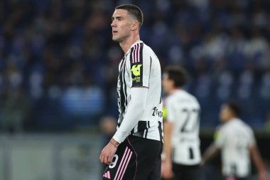 Roma, İtalya 26 Ekim 2025: Juventus F.C. 'den Dusan Vlahoviç Serie A Enilive 2025-2026 futbol maçının 8. gününde SS Lazio ve Juventus FC Torino arasında Olimpiyat Stadyumu 'nda görüldü.