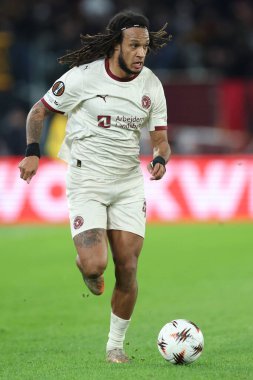 Rome, Italy - November 27, 2025: Kevin Mbabu of Midtjylland  seen in action during the Uefa Europa League 2025/2026, football match - day 5 - As Roma vs FC Midtjylland at OLYMPIC STADIUM in Rome.