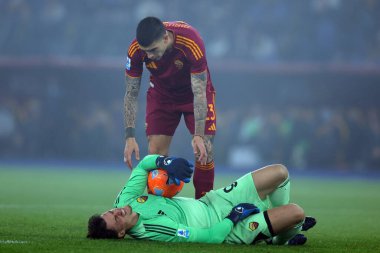 Rome, Italy - November 30, 2025:  Gianluca Mancini of Roma \help Mille Svilar of Roma injured during the Serie A Enilive 2025-2026 football match between AS Roma and SSC Napoli at Olympic Stadium