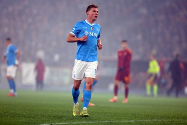 Roma, İtalya - 30 Kasım 2025: Hojlund Rasmus Winter, AS Romanlar ve SSC Napoli arasında Olimpiyat Stadyumu 'nda oynanan Serie A Enilive 2025-2026 futbol karşılaşmasında görüldü