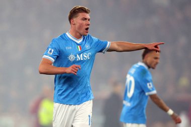 Roma, İtalya - 30 Kasım 2025: Hojlund Rasmus Winter, AS Romanlar ve SSC Napoli arasında Olimpiyat Stadyumu 'nda oynanan Serie A Enilive 2025-2026 futbol karşılaşmasında görüldü