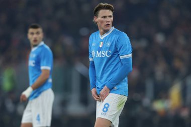 Roma, İtalya - 30 Kasım 2025: Napoli 'li Scott McTominay AS Romanlar ve SSC Napoli arasında oynanan 2025-2026 Serie A Enilive futbol karşılaşmasında Olimpiyat Stadyumu' nda görüldü