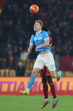 Roma, İtalya - 30 Kasım 2025: Hojlund Rasmus Winter, AS Romanlar ve SSC Napoli arasında Olimpiyat Stadyumu 'nda oynanan Serie A Enilive 2025-2026 futbol karşılaşmasında görüldü