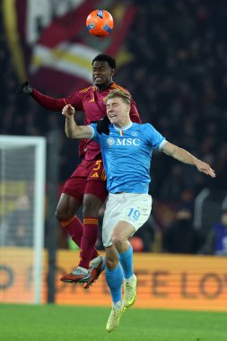 Rome, Italy - November 30, 2025:  Evan Ndicka of Roma, Hojlund Rasmus Winter  seen in action during the Serie A Enilive 2025-2026 football match between AS Roma and SSC Napoli at Olympic Stadium