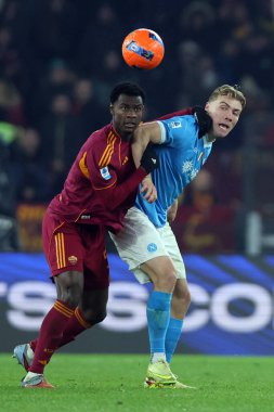 Rome, Italy - November 30, 2025:  Evan Ndicka of Roma, Hojlund Rasmus Winter  seen in action during the Serie A Enilive 2025-2026 football match between AS Roma and SSC Napoli at Olympic Stadium