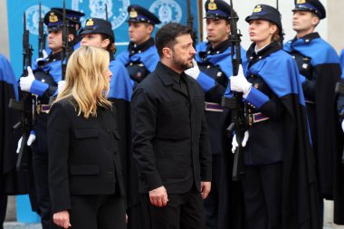 Roma, İtalya - 9 Aralık 2025: İtalya Başbakanı Giorgia Meloni, Roma 'daki Chigi Sarayı' nda Ukrayna Cumhurbaşkanı Volodymyr Zelensky ile bir araya geldi.