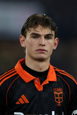 Roma, İtalya - 14 Aralık 2025: Como 'dan Nicolas Paz, Serie A Enilive 2025-2026 sezonunun açılış töreni sırasında Roma ve Como 1907 Olimpiyat Stadyumu' nda oynanmıştır.