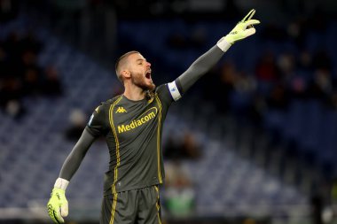 Roma, İtalya - 7 Ocak 2025: Fiorentina 'dan David De Gea S.S. Lazio ile ACF Fiorentina arasındaki Serie A Enilive 2025-2026 futbol karşılaşmasında Olimpiyat Stadyumu' nda görüldü.