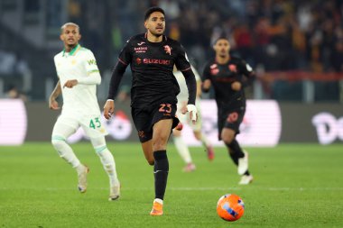 Roma, İtalya - 13 Ocak 2026: Torino 'dan Saul Coco Coppa Italia Frecciarossa 2025-2026 futbol karşılaşmasında AS Roma' nın Torino FC 1906 Olimpiyat Stadyumu 'nda karşılaşması sırasında görev başında görüldü