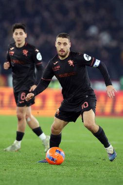 Roma, İtalya - 13 Ocak 2026: Torino 'lu Nikola Vlasiç Coppa Italia Frecciarossa 2025-2026 yılları arasında Olimpiyat Stadyumu' nda AS Roma ile Torino FC 1906 arasındaki futbol karşılaşmasında görev yaparken görüldü