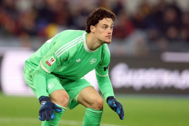 Roma, İtalya - 13 Ocak 2026: Roma 'nın A.S. Svilar' ı AS Roma ile Torino FC 1906 Olimpiyat Stadyumu 'nda oynanan Coppa Italia Frecciarossa 2025-2026 futbol karşılaşmasında görüldü.