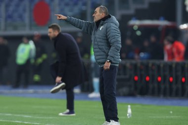 Roma, İtalya - 30 Ocak 2025: Maurizio Sarri, S.S. Lazio 'nun koçu S.S. Lazio ile Ceneviz CFC arasında oynanan 2025-2026 sezonunda Olimpiyat Stadyumu' nda oynanan maçta görev aldı.