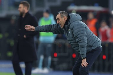Roma, İtalya - 30 Ocak 2025: Maurizio Sarri, S.S. Lazio 'nun koçu S.S. Lazio ile Ceneviz CFC arasında oynanan 2025-2026 sezonunda Olimpiyat Stadyumu' nda oynanan maçta görev aldı.
