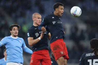 Roma, İtalya - 30 Ocak 2025: Cenova C.F.C. 'den Alessandro Mercadalli Serie A Enilive 2025-2026 futbol karşılaşması sırasında Olimpik Stadyum 'da S.S. Lazio ile Genoa CFC arasındaki maçta görüldü.